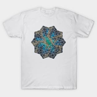 Galaxy artwork with geometric pattern and silver lines T-Shirt